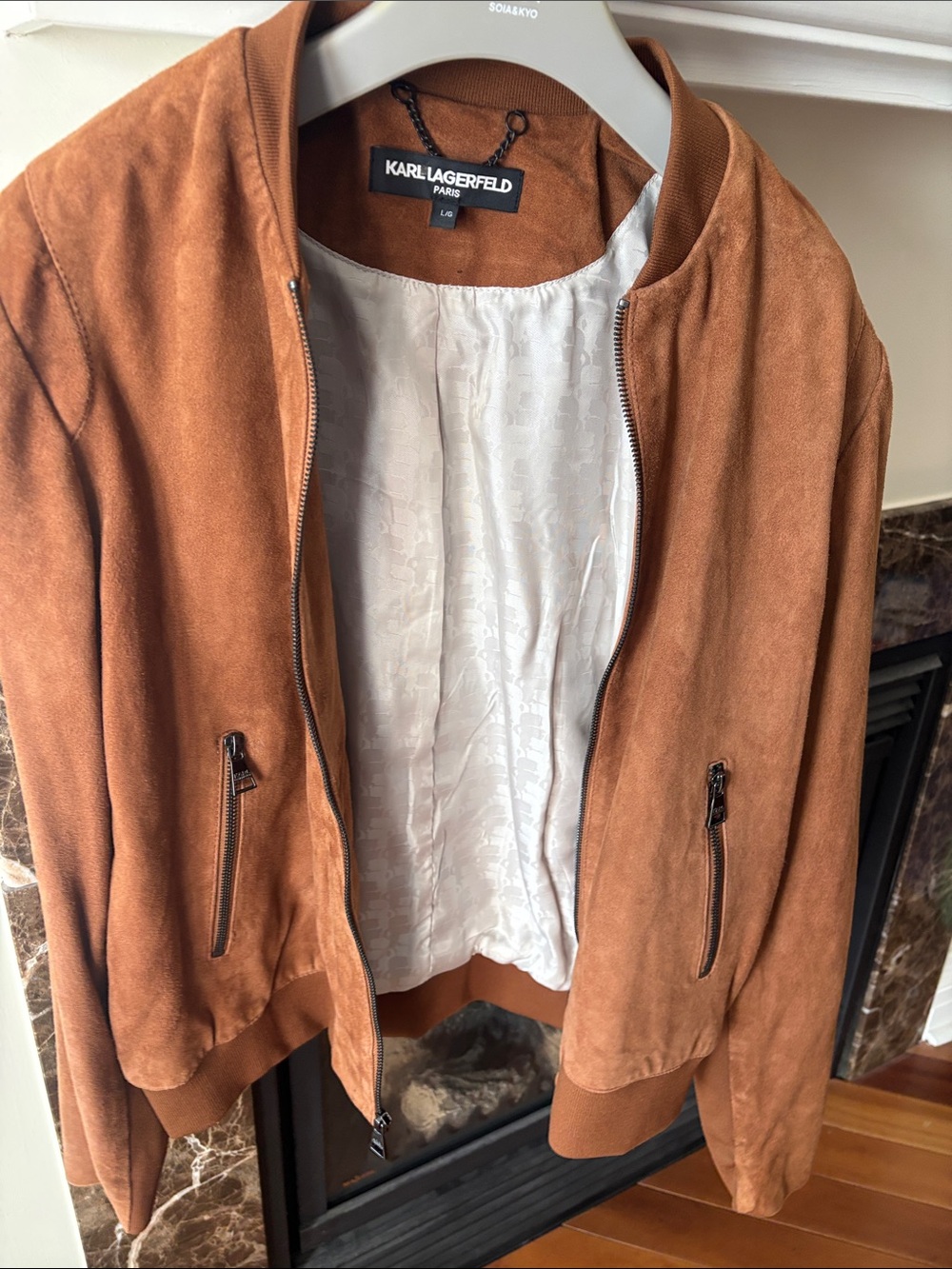 Karl Lagerfeld Cognac Suede Bomber Jacket- unisex